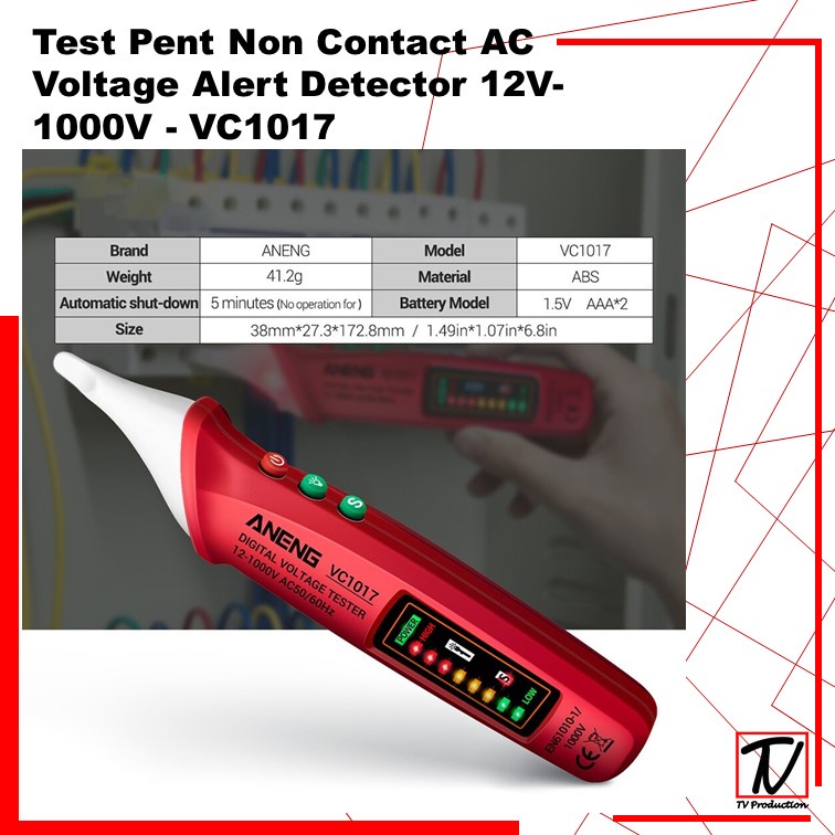 Test Pen Non Contact AC Voltage Alert Detector 12V-1000V - VC1017 Alat Penguji Tegangan Listrik COD