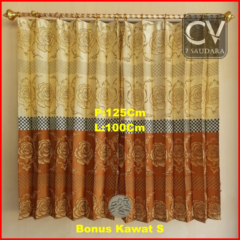 Horden Jendela Pendek Hordeng Cendela Kecil Kamar Tidur Motif Bunga Uk Lebar 100Cm X Tinggi 125Cm