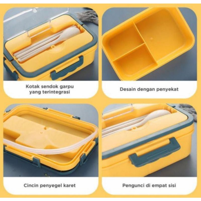 KOTAK MAKAN LUNCH BOX JERAMI GANDUM SET ALAT MAKAN