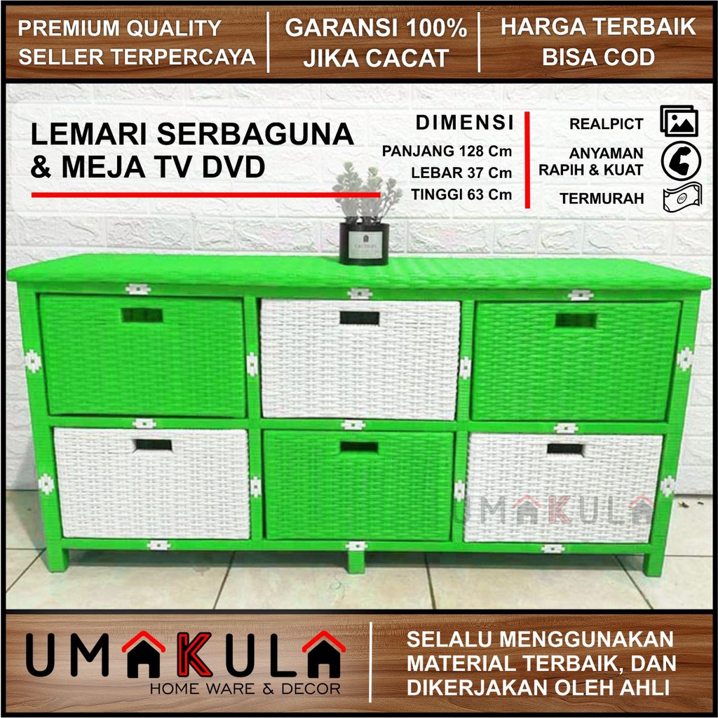 Lemari Rak Rotan Sintetis 6 Laci Buffet Bufet Meja TV Ruang Tamu Serbaguna Minimalis Murah Terbaru