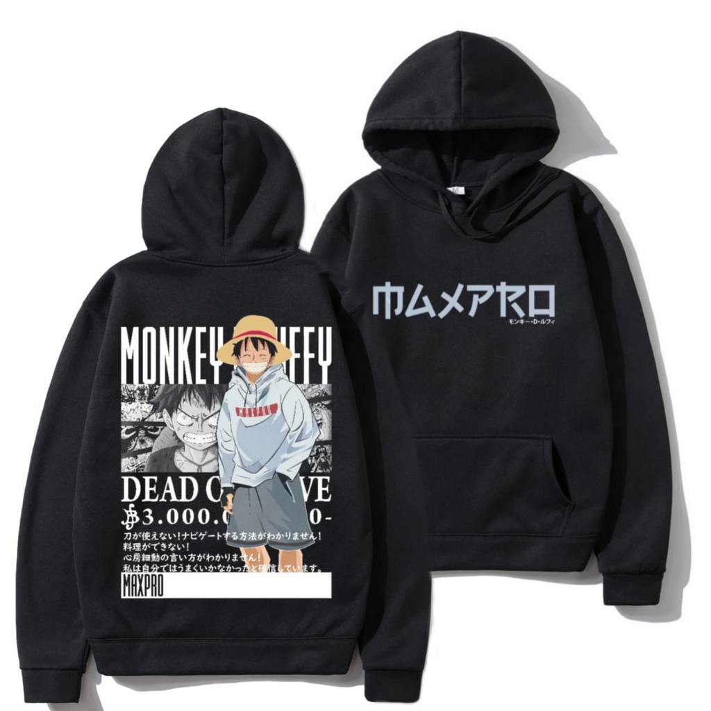 TURUN HARGA ! Hoodie Anime One Piece Monkey D Luffy Black M-XL Sweater Hoodie flecee One Piece Luffy Jaket Hoodie Anime One Piece / Anime / Polos / Oversize