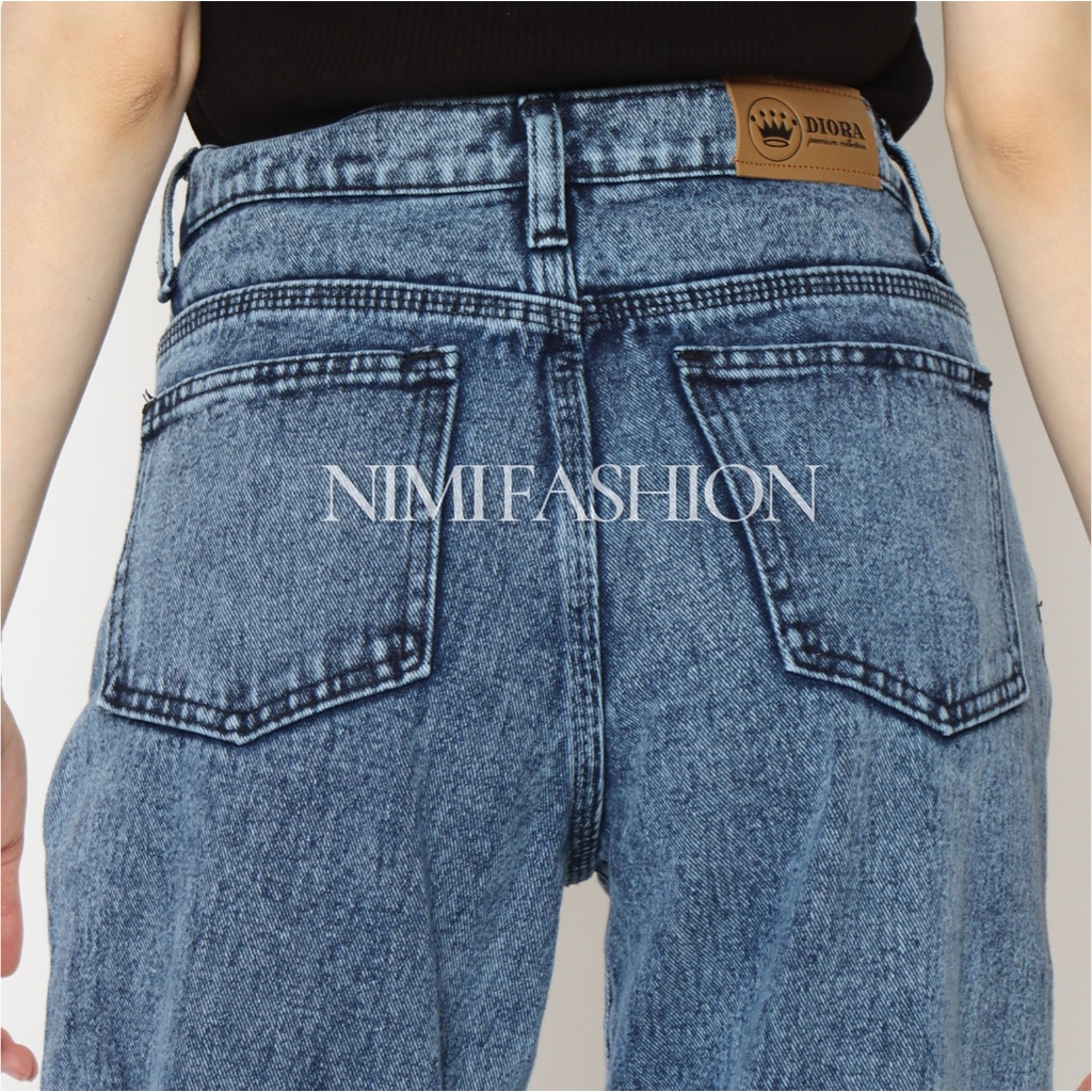 Nimi Celana Jeans High Waist Wanita Loose Jeans Love