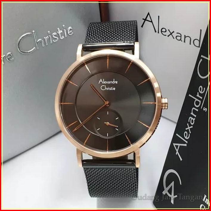 JAM TANGAN PRIA ALEXANDRE CHRISTIE AC 8586 ROSEGOLD BLACK ORIGINAL
