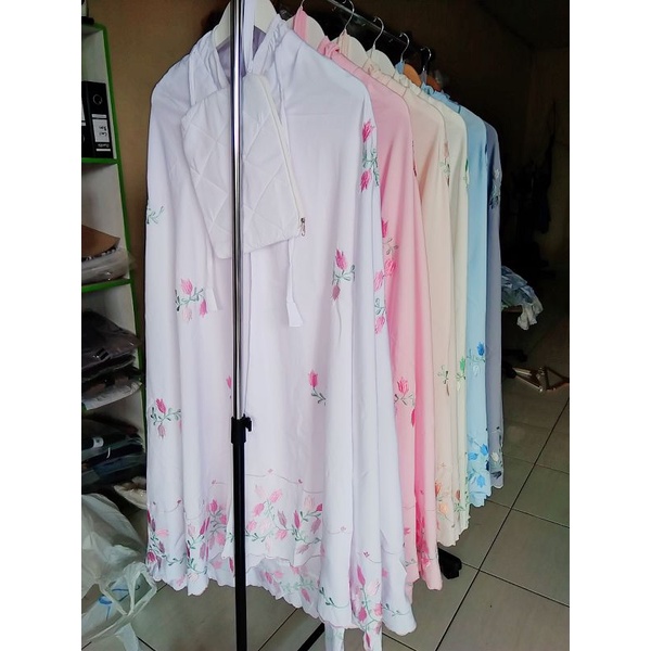 Mukena Telekung Premium Dewasa Bordir Manual Tasik BUNGA TULIP free Tas