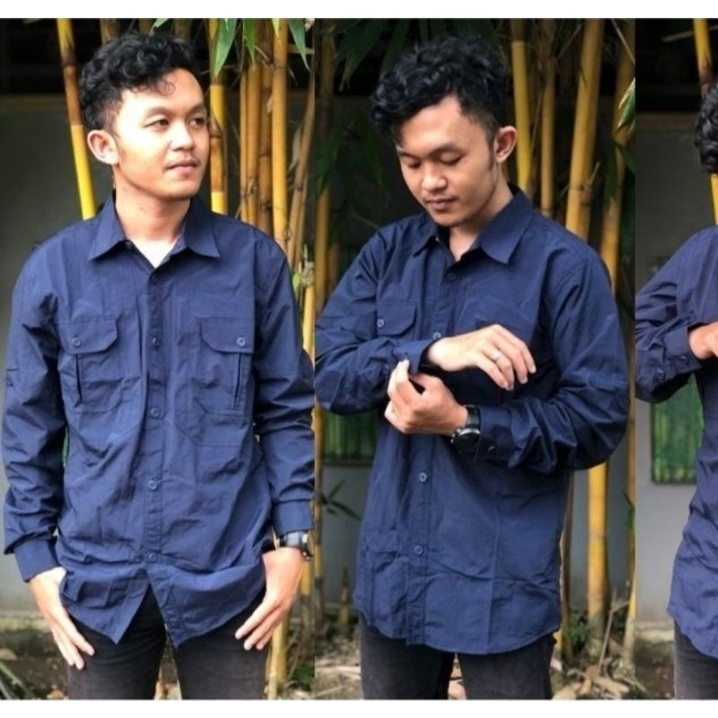 Baju Pakaian Kemeja Lapangan Lengan Panjang Outdoor Polos