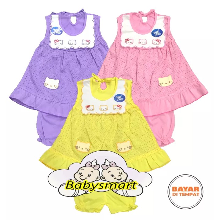 Babysmart - PLANET KIDS Setelan Dress 2 KITTY Baju bayi perempuan usia 0-12 bulan/Pakaian anak cewek