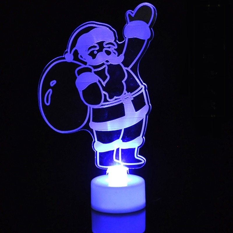 Lampu Malam LED Bentuk Pohon Natal Santa Snowman Bahan Akrilik Warna-Warni Untuk Dekorasi Meja