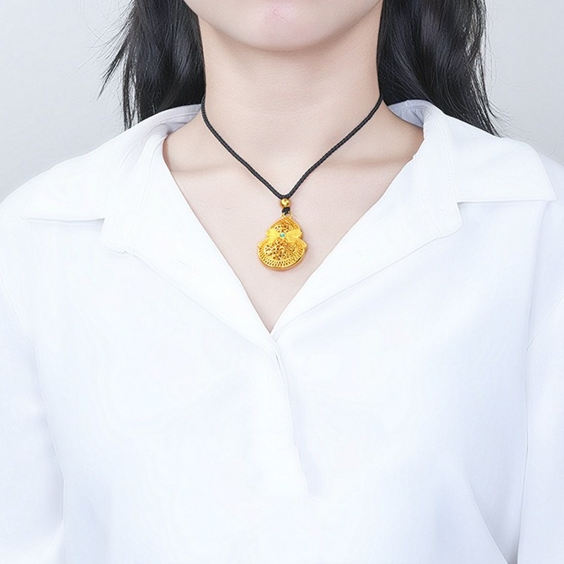 [Ready Stock]Fashion Gold Plated Bow Calabash Pendent Necklace