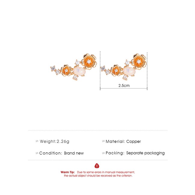 LRC Anting Tusuk Fashion Kc Gold Diamond And Pearl Flower P85851