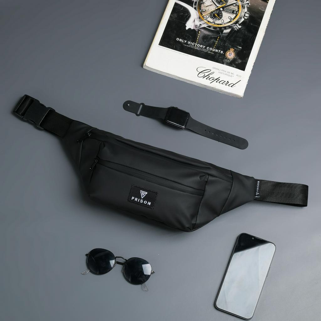 Bundling Waistbag Waterproof &amp; Dompet Pria Original by PRISONWEAR | Eldoge Black Cleo