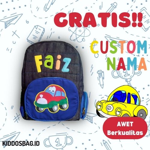 TAS KARAKTER ANAK SEKOLAH PAUD TK SD BOCIL PEREMPUAN LAKI-LAKI TAS CEWEK COWOK CUSTOM NAMA DAN WARNA
