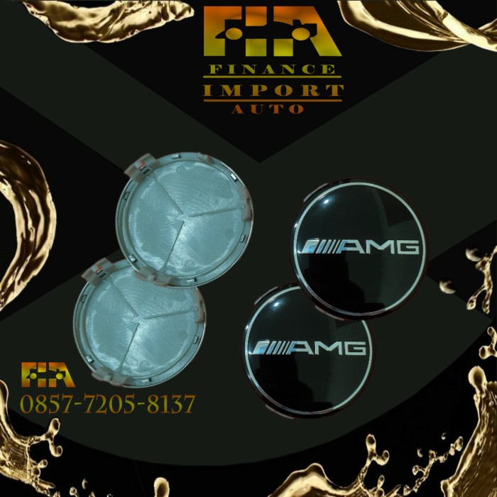 dop roda velg emblem AMG black 75mm wheel cap mercy AMG hitam ori