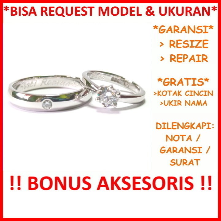 Cincin Kawin Tunangan Platinum Couple Gratis Ukir Nama Bisa Pesan Model Garansi Platina Asli ID663