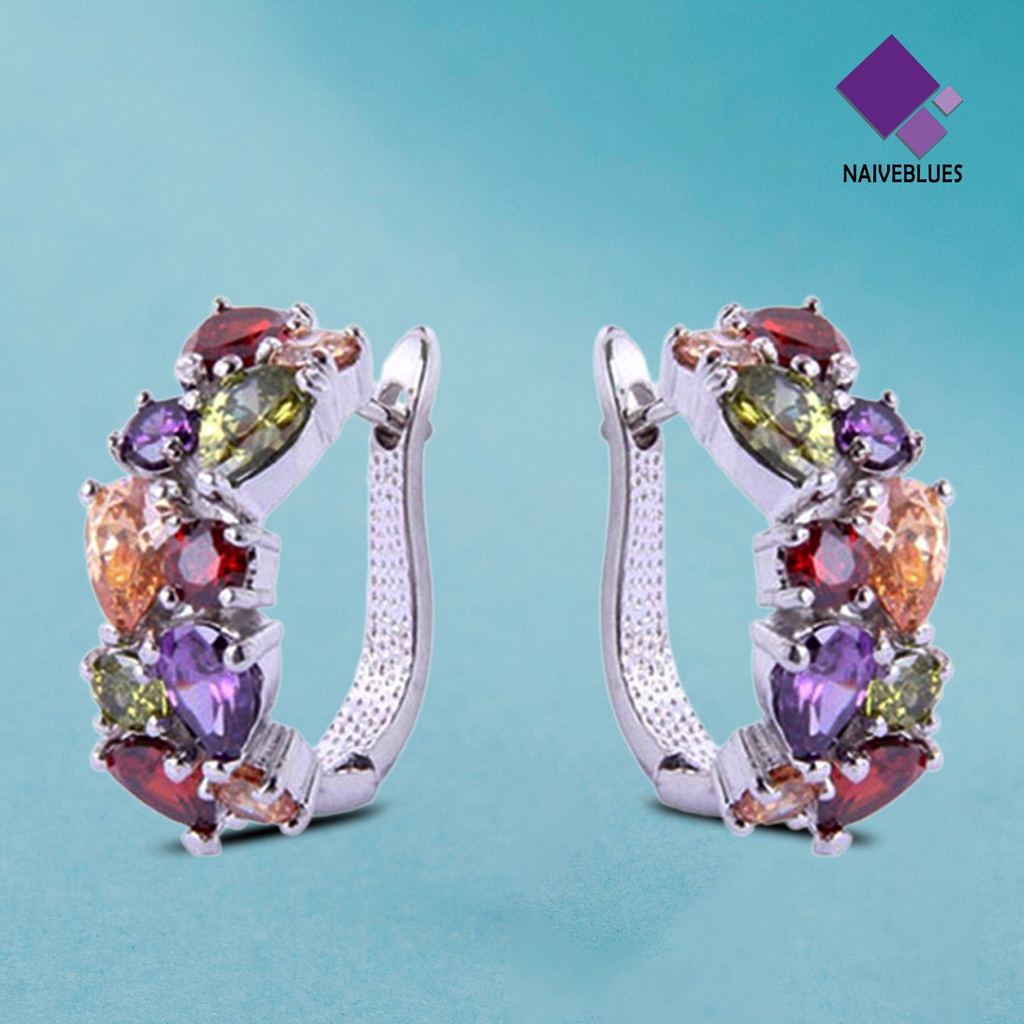 1 Pasang Anting Hoop Zircon Warna-Warni Untuk Wanita