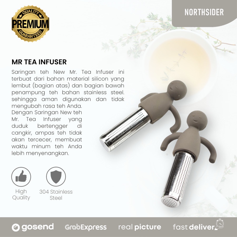 MR TEA INFUSER STANILESS STEEL | SARINGAN TEH SILICON GRIP STRAINER