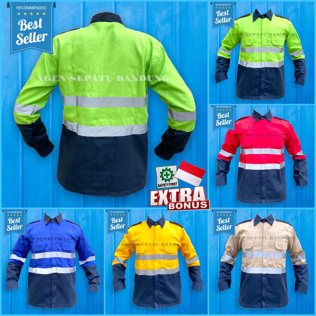 AGEN Seragam safety Baju Safety Lengan Panjang Katelpak Wearpack Atasan Safety Kombinasi 2 Warna Kemeja two tone