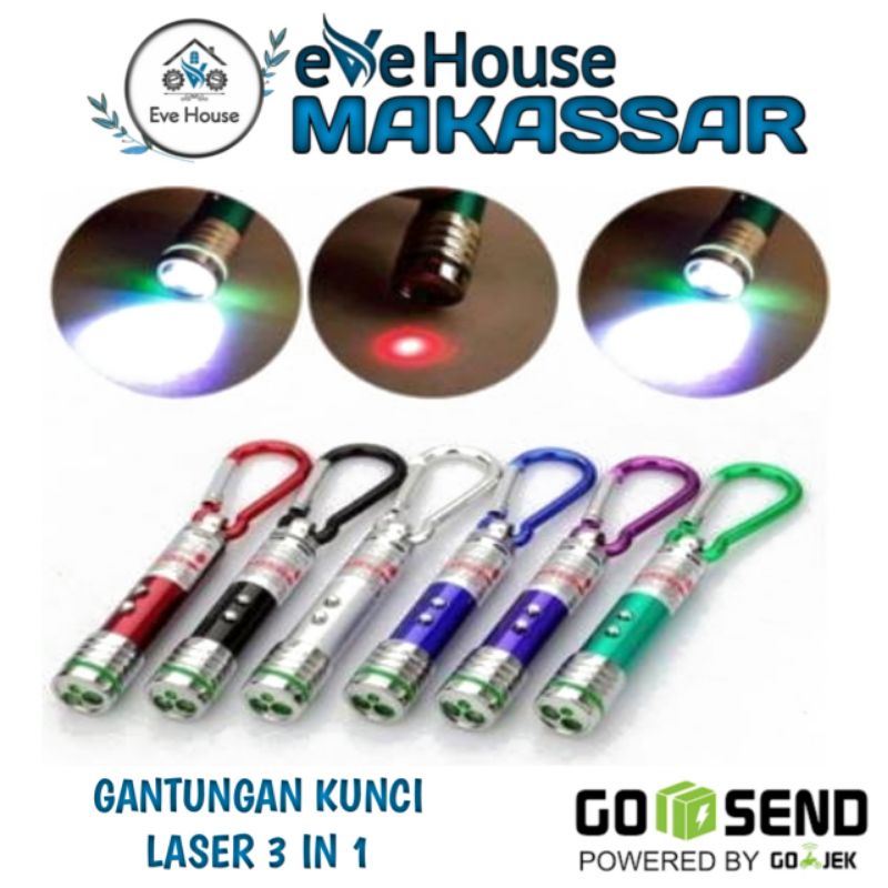 Makassar A0140 Gantungan kunci laser 3 in 1 senter laser merah dan lampu berkedip