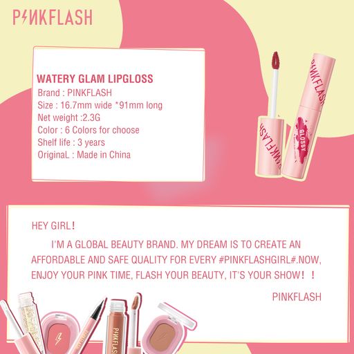 [ORI BPOM] PINKFLASH Watery Glam Lip Gloss Lipstick Super Glossy Shiny Moisturizing Non Sticky Long Lasting | Lipgloss | Lip Stain | Super Glossy | Pink Flash | PF-L09