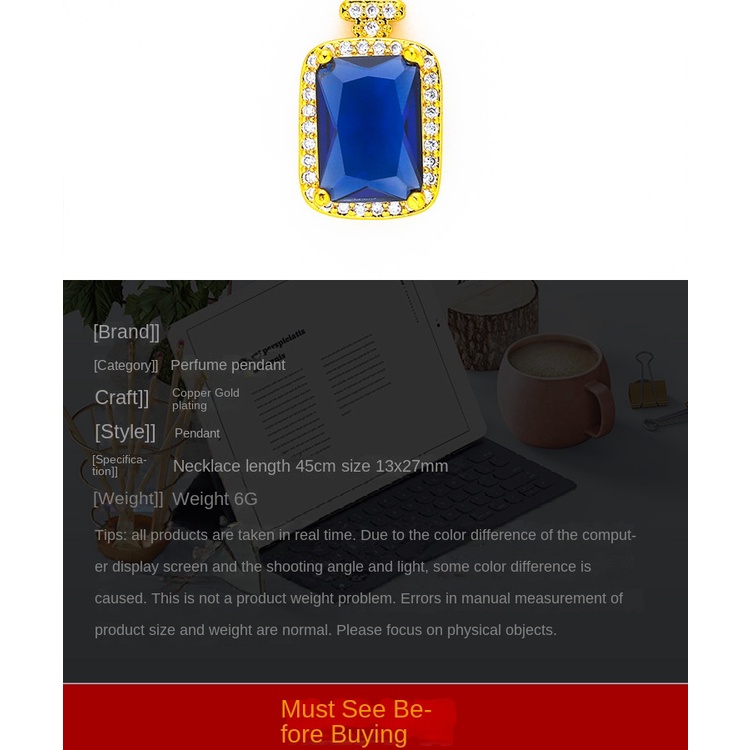 Kalung Liontin Botol Parfum Sapphire Ruby Lapis Emas Asli Kadar 375 Hias Berlian Gaya Bangkok