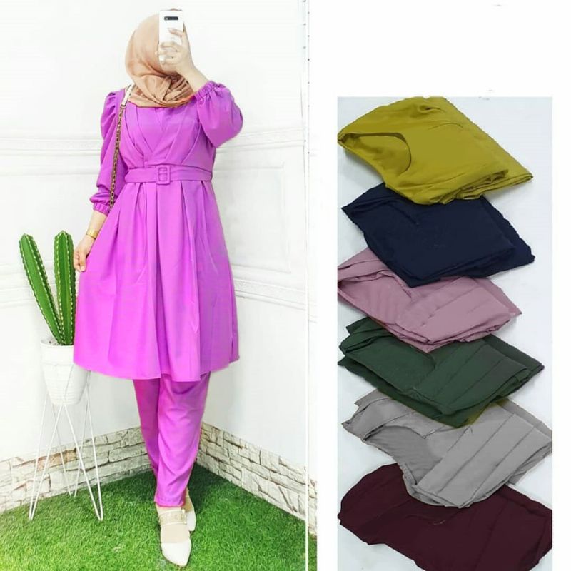 Setelan Wanita Terbaru Fashion Muslim Style Hijab Ootd Remaja Kekinian 2 Ukuran - L Xl /Set Fenita 3