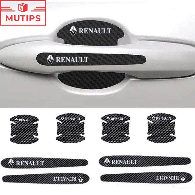 Renault 8Pcs Stiker Pelindung Handle Pintu Mobil Bahan Serat Karbon Untuk Fluence Clio Megane 2 Sandero Kwid Logan