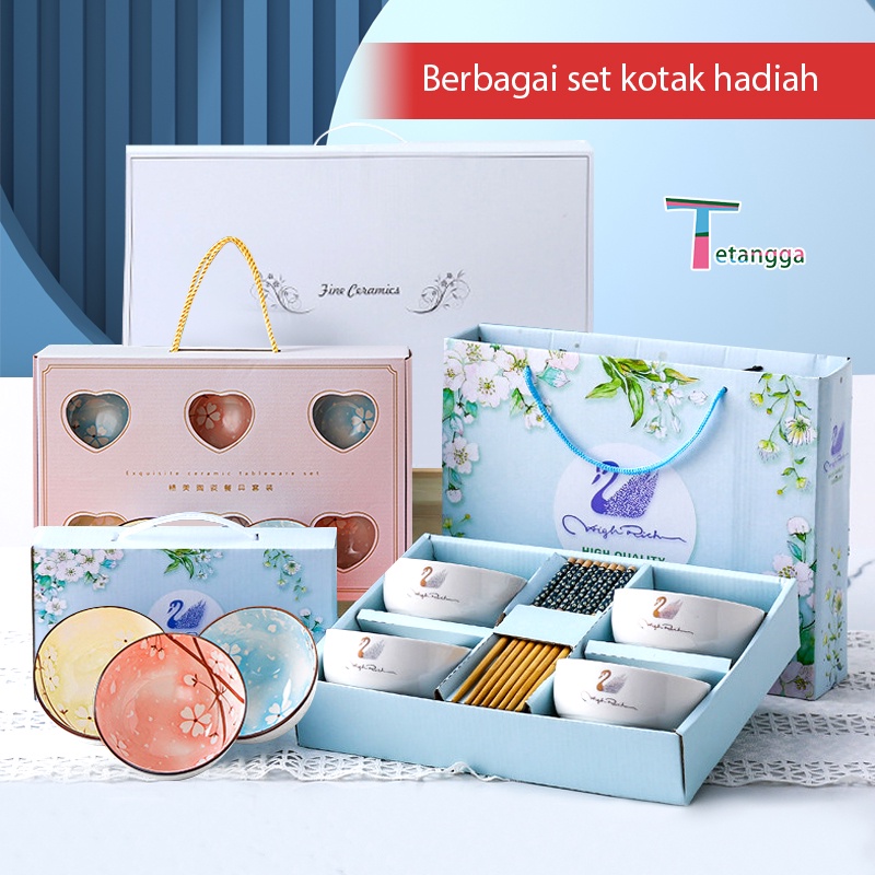 Souvenir Mangkuk Sumpit Set Mangkok Keramik Hand painted Japanese Wedding Gift Box Hampers Kado  Japanese Bowl