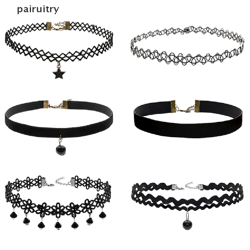 Prt 6PCS Kalung Choker Bahan Velvet Warna Hitam Untuk Wanita PRT