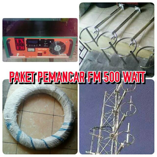 PAKET PEMANCAR FM TRANSMITTER FM STEREO PLL LCD 500 WATT SOLIDSTATE ANTENA SINGLE RING 4 BAY