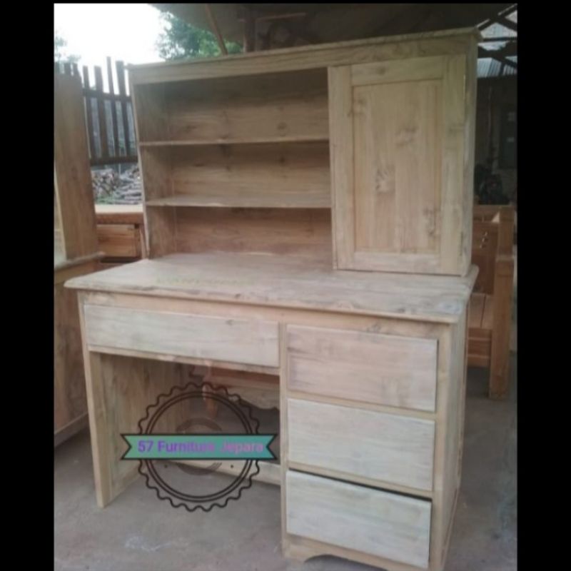 Meja belajar kayu jati model simpel minimalia mentahan