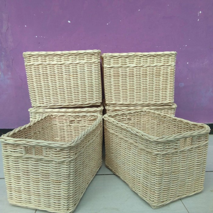 keranjang laci rotan persegi panjang penyimpan barang 30x19x17 cm