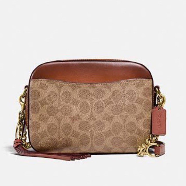 coach 31208 camera cam bag tan rust signature canvas