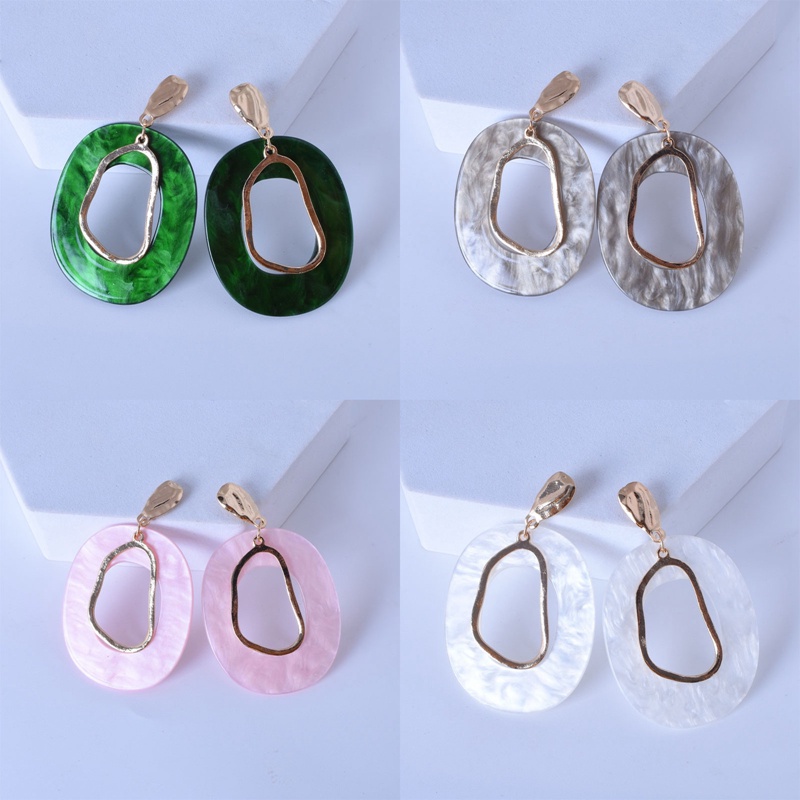 Anting Tusuk Gantung Bahan Akrilik Desain Geometri Warna Hijau Gaya Korea Untuk Wanita