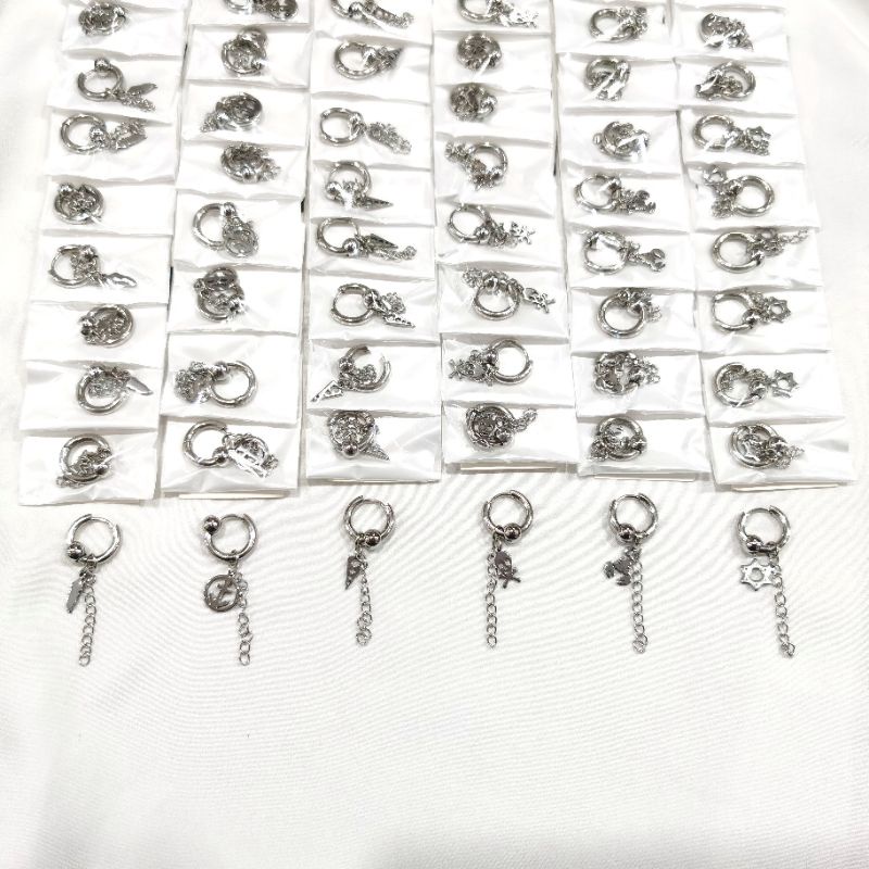 Anting Hoop 12pcs Variasi Jurai Rantai Anti Karat