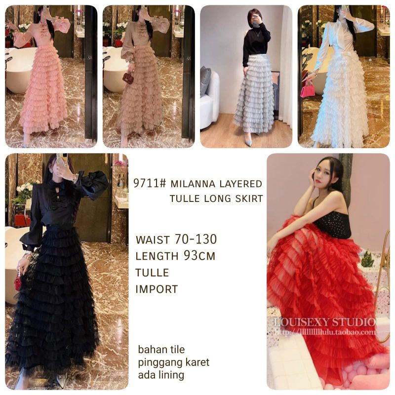 MDLV ~ 9711# Milanna Layered Tulle Long Skirt Rok Tutu Import