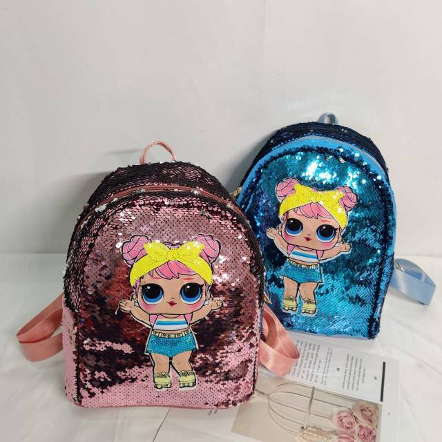  TAS  LOL  RANSEL SEQUIN TAS  GLITTER  BANDANA KUNING LED NYALA 