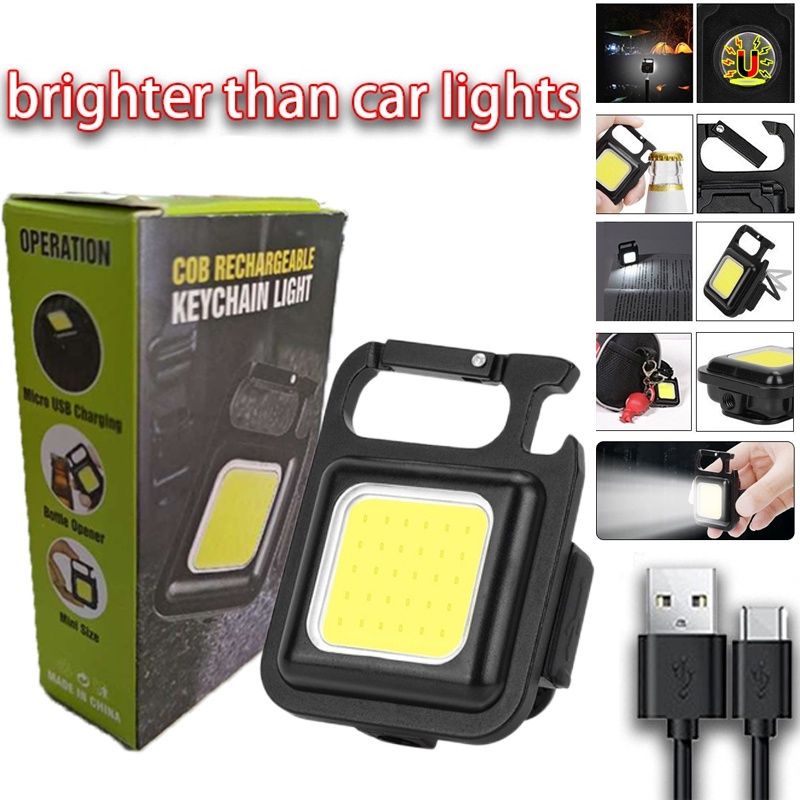 Lampu Senter Led COB Mini USB Charger Dengan Gantungan Kunci Untuk Outdoor / Camping / Memancing