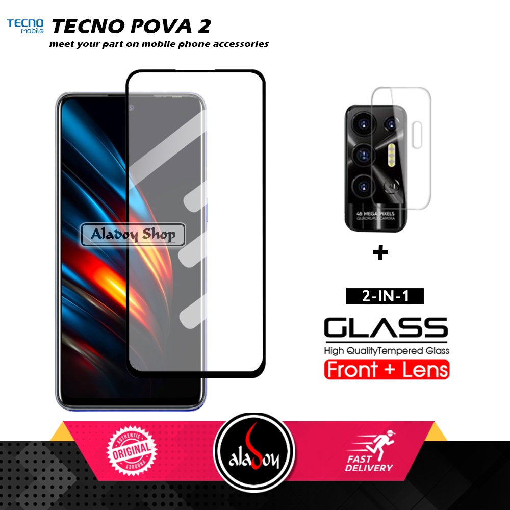 PAKET 2 IN 1 Tempered Glass Layar Tecno Pova 2 2021 + Tempered Glass Camera