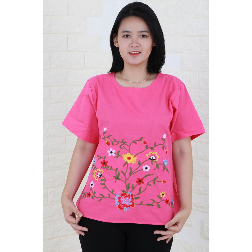 [[BISA COD]] OBLONG BUNGA BORDIR IMPORT JUMBO/BIG SIZE BLOUSE/ATASAN MUSLIM/IBU IBU - Emas Kode 722