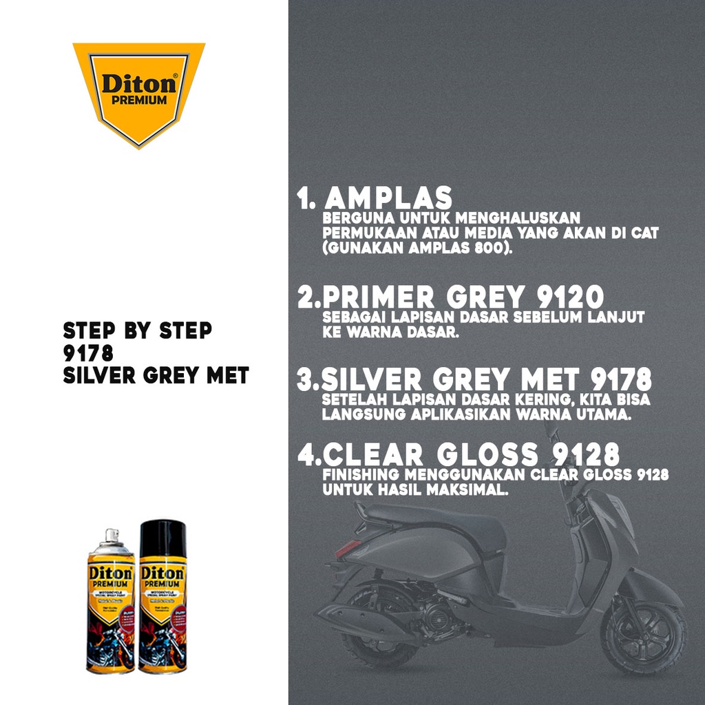 Cat Pilox Diton Premium 9178 Silver Grey Met Perak Abu metalik 400cc