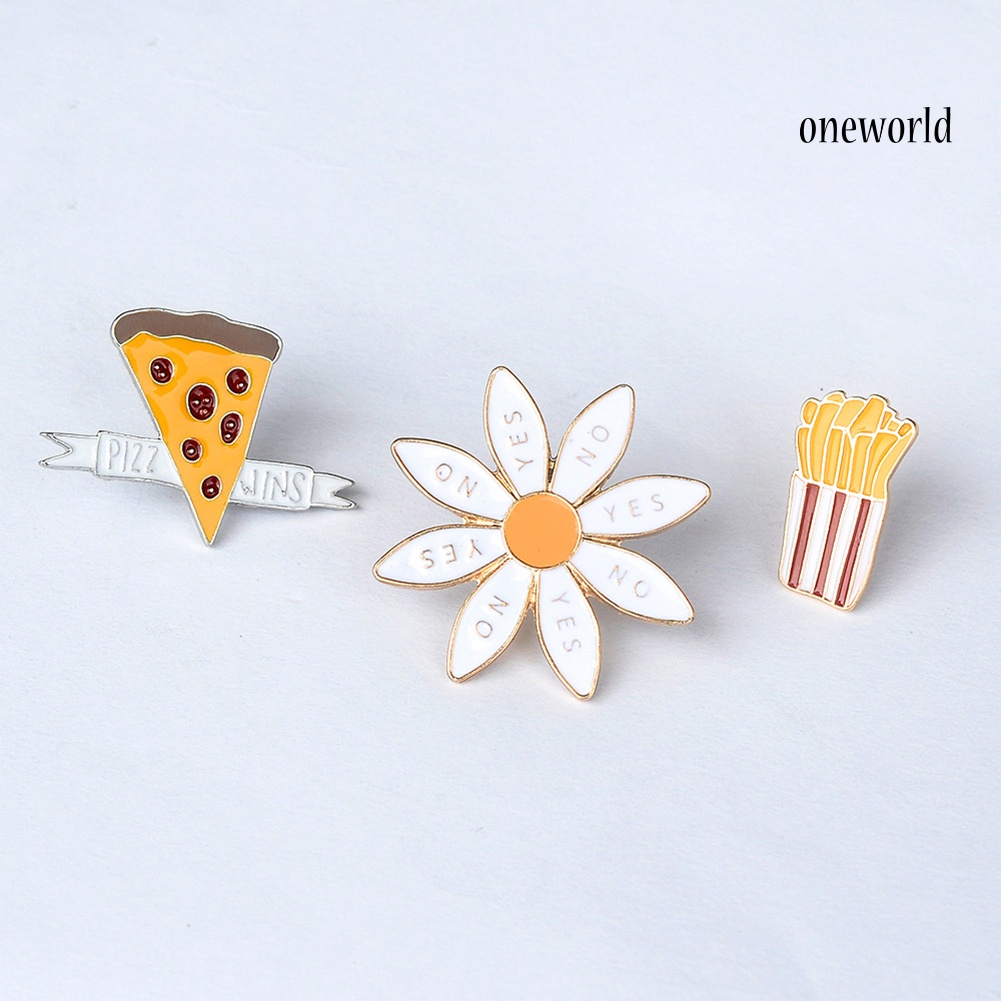 OW@ Funny French Fries Pizza Daisy Brooch Pin Sweater Denim Jacket Collar Badge