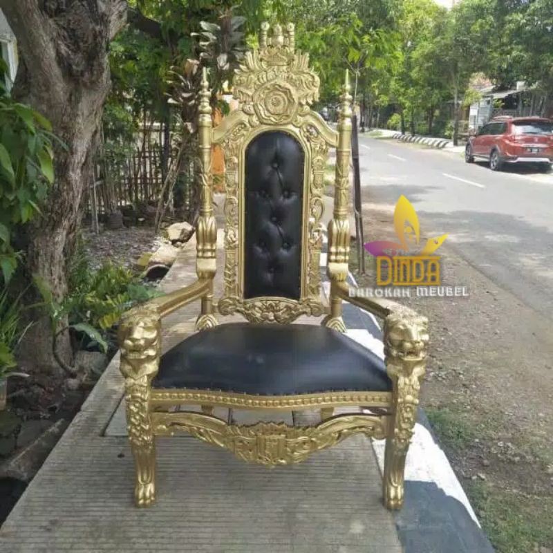 KURSI RAJA UKIR MOTIF KEPALA SINGA JATI GOLD ELEGAND MEWAH BERKUALITAS