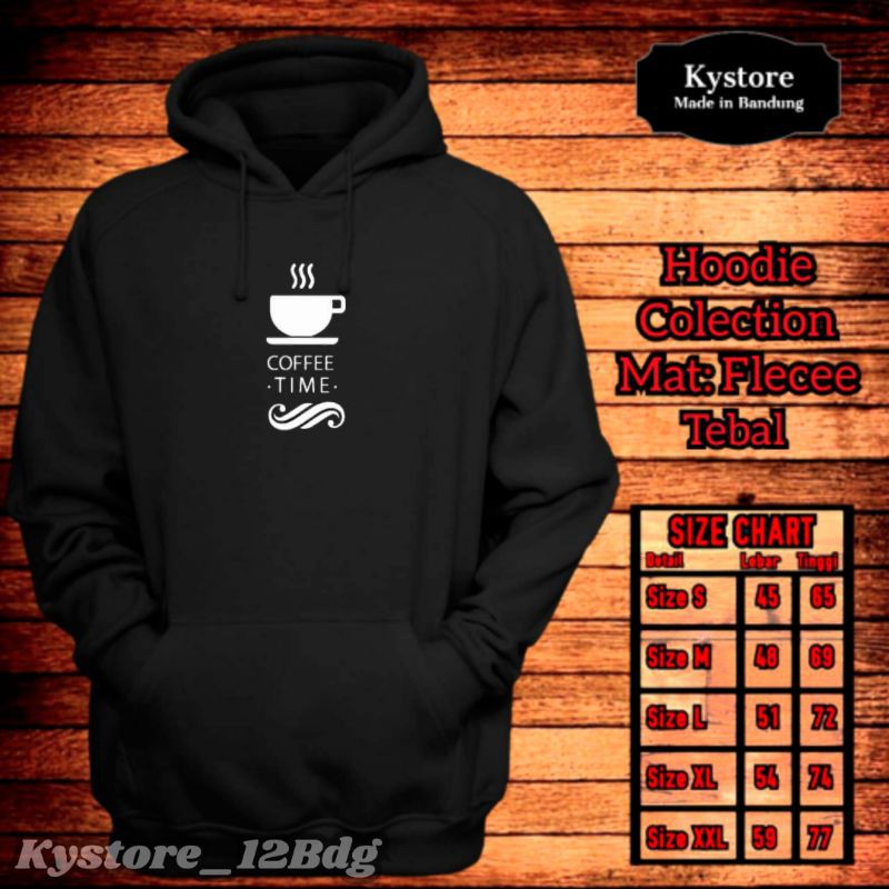 Sweater hoodie motif cofee time pakaian pria