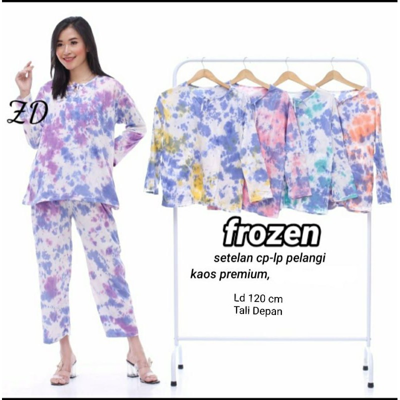 Setelan Crinkle Polos Kiara - Orcard Set - Piyama Tiedye FROZEN Jumbo Bahan Kaos BISA COD