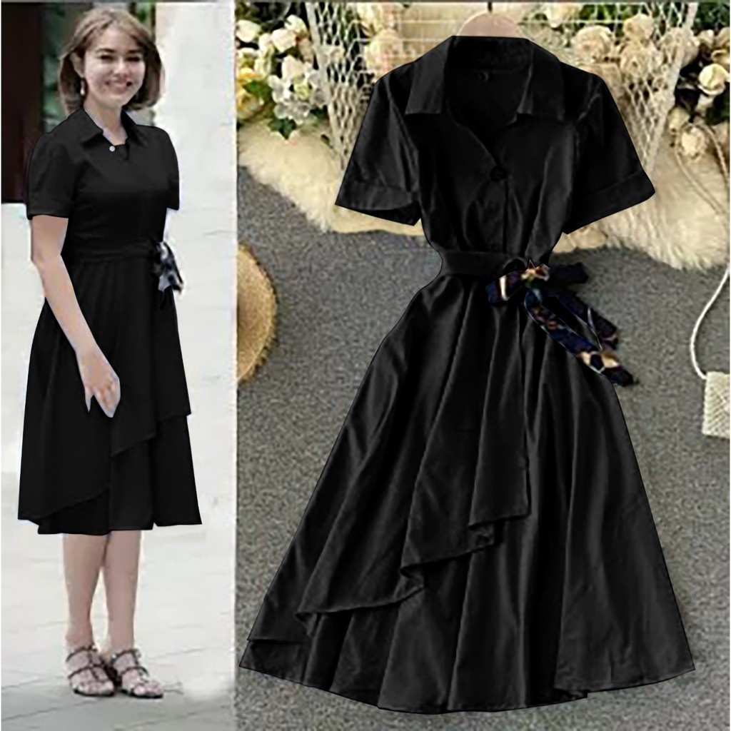 WSE390 - Dress Amanda Dress Wanita Elegant Mosscrepe PREMIUM Dress Tulip UK L-XL LD 100 - 106 CM PJ 100 CM Dress PREMIUM QUALITY