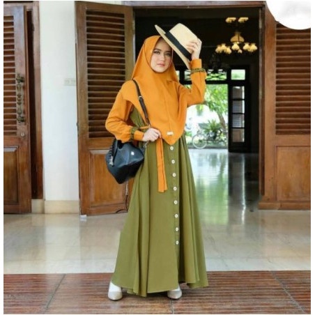 baju gamis wanita GAMIS WANITA TERBARU MECCA SYARI SIZE S M L XL l Gamis Syar'i TERLARIS - army-must