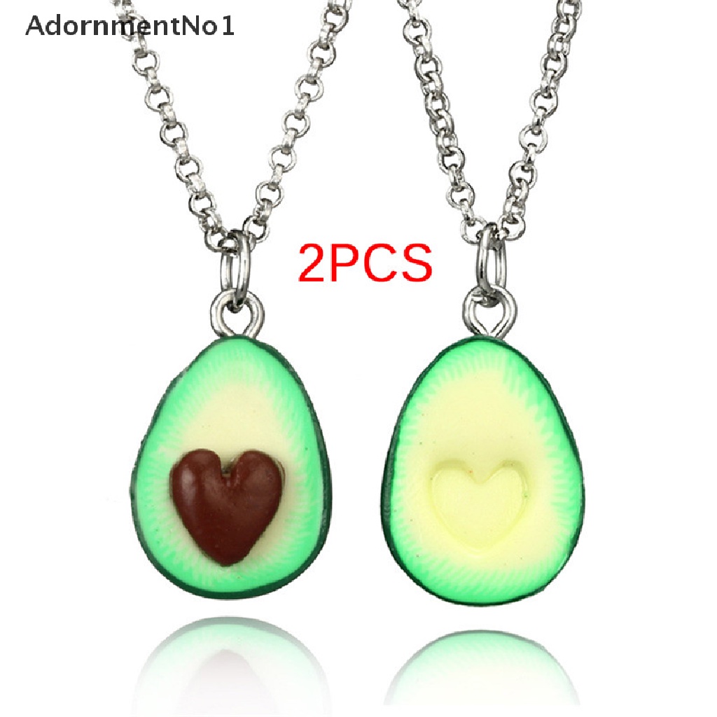 (AdornmentNo1) Kalung Rantai + Liontin Bentuk Alpukat + Hati Bahan Polymer Clay Handmade Untuk Wanita