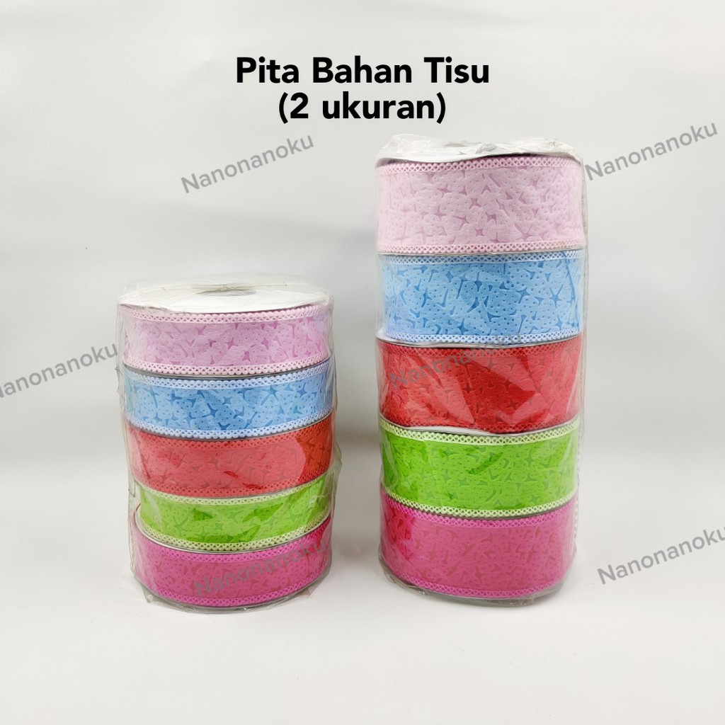 Pita Bahan Tisu 1 inch 2,5 cm &amp; 1,5 inch 4 cm Motif Acak Hampers Souvenir Kado Buket