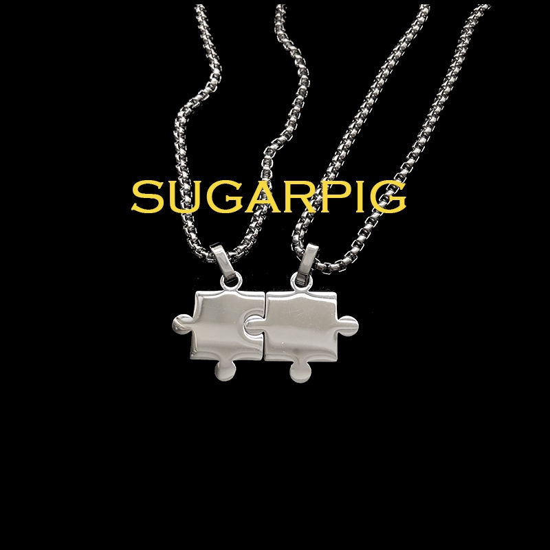 Kalung Bentuk Jigsaw Bahan Titanium Steel Gaya Hip Hop Harajuku Korea