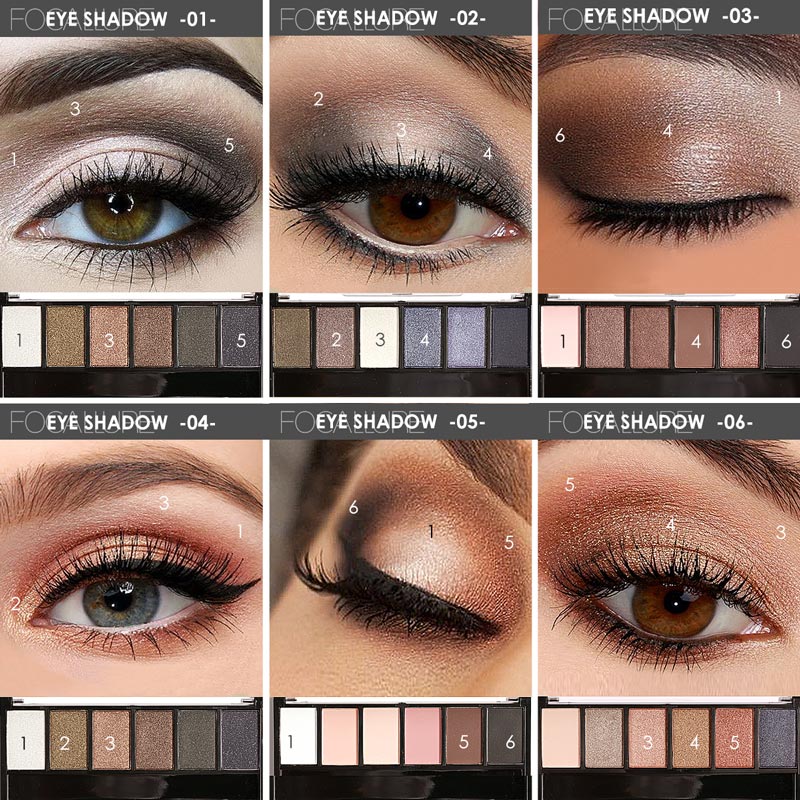 FOCALLURE 6 Colors Nude/Smoky Eyeshadow Palette FA06
