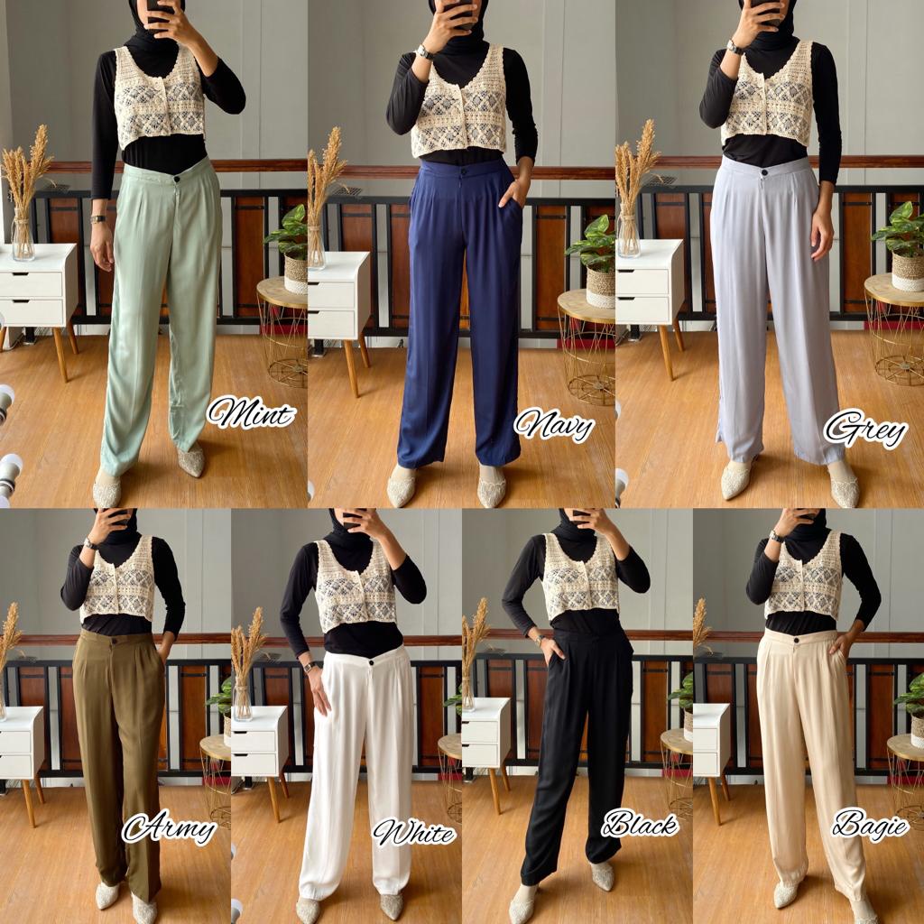 CELANA KULOT HIGHWAST HW WANITA BAWAHAN PANJANG BAHAN KATUN RAYON VISCOSE POLOS WARNA HITAM BLACK PU